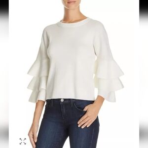 Endless Rose White Ruffle Tiered Sleeves Knit Sweater. Creamy White. Size M.